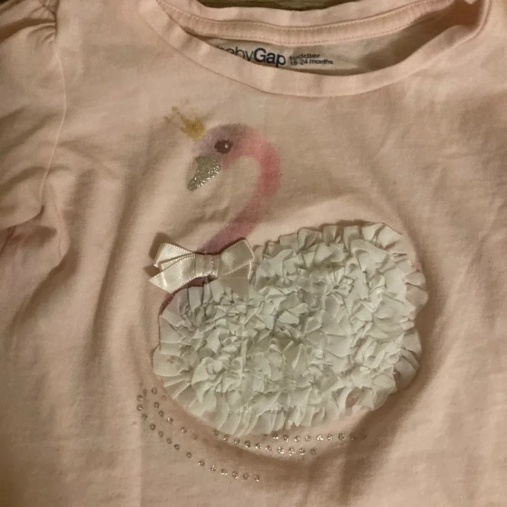 BabyGap Pink Swan Princess Top 18-24 Months Pink Tulle Detail GUC Long Sleeve